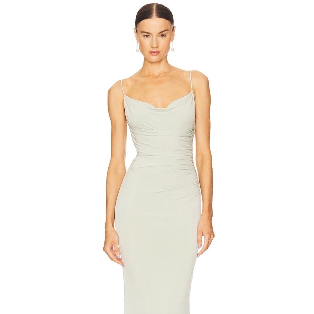 Katie May Surreal Spaghetti Strap Sage Green Draped Dress